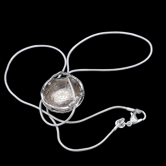 Pave Set Crystals Domed Pendant Necklace Sparkly Party Silver Tone Metal 16" - Picture 4 of 6